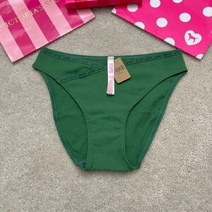 NWT Victoria's Secret PINK Green Logo Ribbed Cotton Bikini Panties VS SMALL S